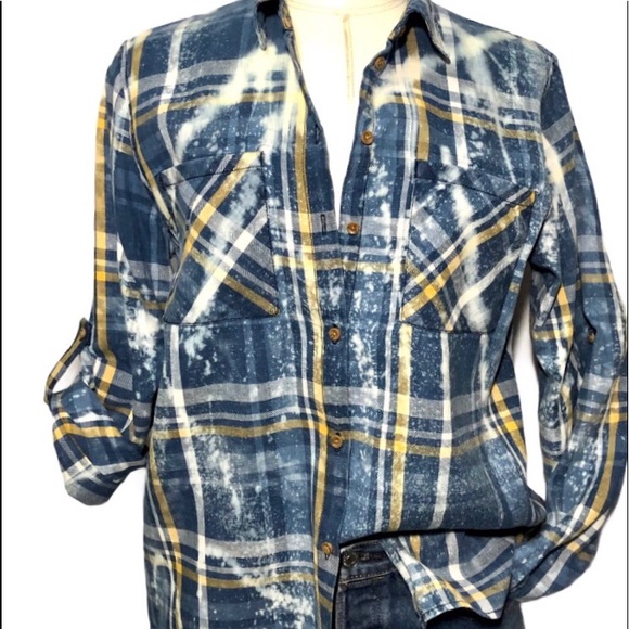 love, Fire Tops - Upcycled Love Fire Plaid Shirt Sz Lg
